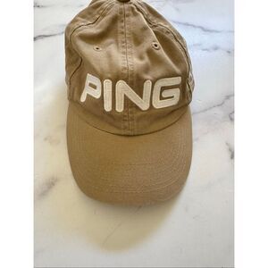 Ping men’s hat cotton golf embroidered adjustable tan